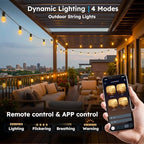 GvvooHome 50FT S11 LED Outdoor String Lights with App & Remote, Low-Voltage Patio Lights with Music Sync, 4 Lighting Modes, Dimmable, Waterproof LED Outdoor Lights for Porch, Deck, Garden, Backyard - Image 3