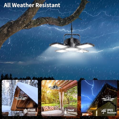 Auzev Solar Shed Light Indoor Outdoor Upgrade 176 LED 4 and 1 Heads Solar Powered Motion Sensor Pandent Daytime Work Lights with 4 Modes Remote Control Security lamp for Garage Gazebo Barn (2 Pack) - Image 4