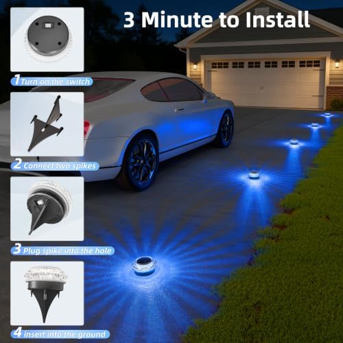 VOLISUN Solar Ground Lights Outdoor,8 Pack Flat Solar Pathway Lights,IP67 Waterproof Solar Powered Disc Lights,Landscape Lighting for Garden Yard Walkway Patio Driveway,Blue - Image 5