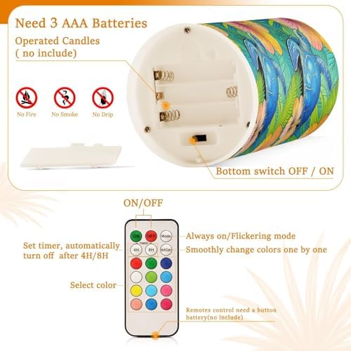 Blue Hawaiian Honu Sea Turtles Flameless Candles with Remote Control Candles with Timer Waterproof Electronic Lights Glitter Led for Night Battery Operated Pillar 2-Piecing Set - Image 4