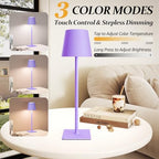 CHLORANTHUS 2 Pack Cordless Table Lamps, 3 Colors Stepless Dimming, 5000mAh Rechargeable Battery LED Desk Lamp for Bedroom/Couple Dinner/Desk/Cafe/Dining Room/Terrace - Image 2