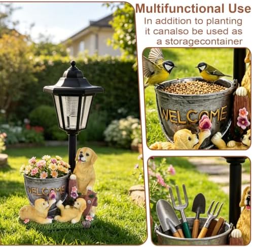 Golden Retriever Statue Outdoor Solar Sculptures with Solar Lantern and Flowerpot Funny Garden Decor Dog Figurines Resin Outdoor Statues for Patio Yard Lawn Balcony Grandma Mom Gifts - Image 5