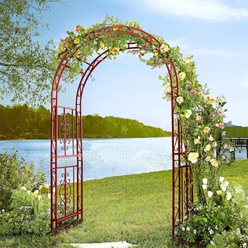 Plow & Hearth Arch Metal Outdoor Garden Arbor, 84 inches Tall, Iron Trellis Lattice for Climbing Plants, Wedding Arch, Outdoor Patio Décor (Red) - Image 3