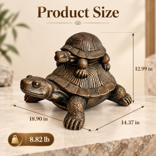 19" Bronze Resin Turtle Statue, Mother Baby Tortoise Yard Garden Decor - Image 2