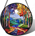 Colorful Forest Tree Stained Glass Window Hanging Suncatcher Gifts 15" by DASTOLL