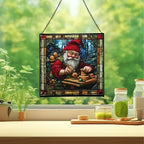 Gnome with Wooden Toys Stained Glass Suncatcher – Square Hanging Window Panel for Home, Garden, Nursery, Halloween, Christmas, Memorial Day – Whimsical Glass Art Gift for Gnome Lovers u59o41 - Image 2