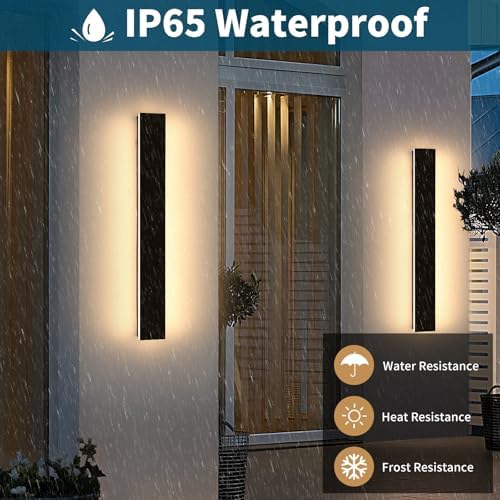 2 Pack 31.4inch Modern Exterior Wall Lights, 3000K Warm White, Outdoor Wall Mount Linear Sconces, 31W, IP65 Waterproof Minimalist Strip Led Lighting for House, Porch, Garage, Garden - Image 5