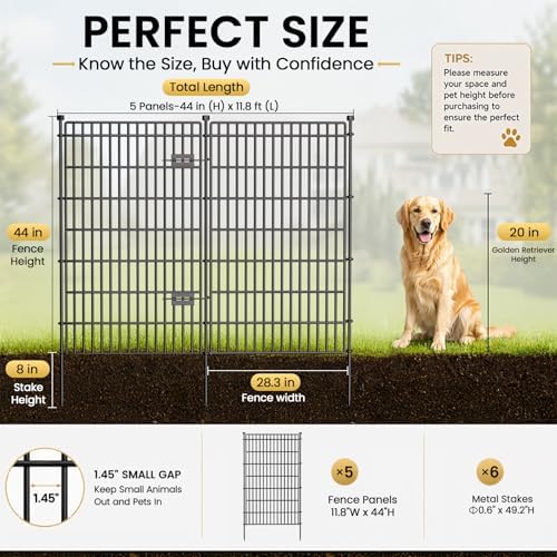 No Dig Garden Fence, Dog Fencing Outdoor for Yard, 5 Panels with Gate - Image 2