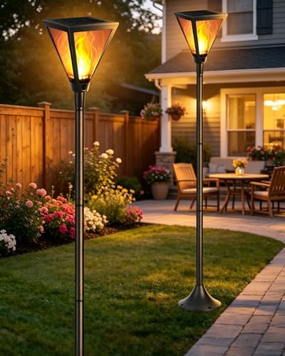 iBaycon 2 Pack 55in Solar Flame Post Lights Outdoor Landscape Pathway Lamp by iBaycon
