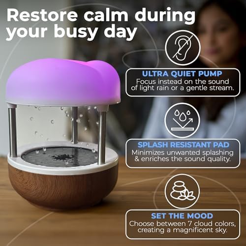 Mindsight ‘Calming Cloud’ Tabletop Water Fountain | Quiet Pump | Splash Resistant | Zen & Nature Décor | Promotes Focus, Stress Relief, Productivity, Sleep | Reminder to Pause & Reset | Desk Accessory - Image 2