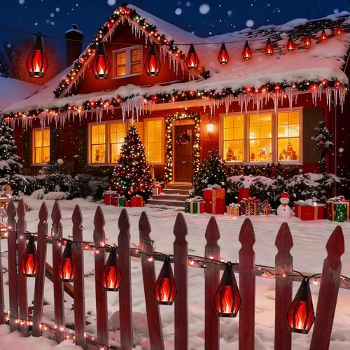 Flacchi Solar Flame String Lights - 42ft 15 LED Lights Outdoor Solar String Lights for Garden Patio Christmas Decoration (Red, 42ft) by Flacchi