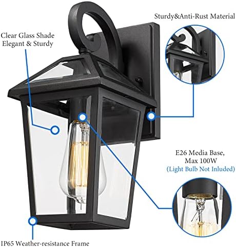 Outdoor Light Fixtures Wall Mount, Waterproof Exterior Wall Lanterns with Glass, Outside Wall Sconces, Front Porch Lights for House Garage Doorway Patio (Small, 2Pack) - Image 4