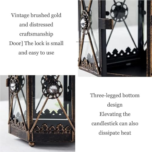 Vintage Iron Candle Lantern for Indoor Outdoor Decor, Decorative Metal Lantern with Glass Panels, Moroccan Style Candle Holder for Tabletop or Hanging, 10x26.5cm(Blue) - Image 6