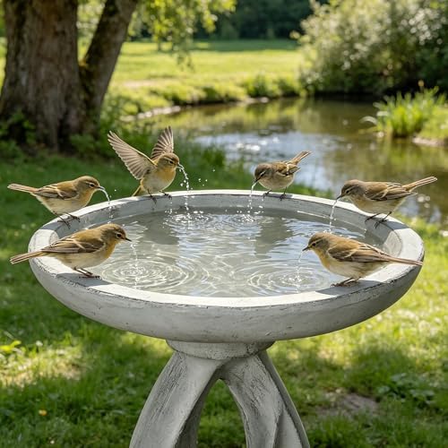 SKYFIRE 21.85 Inch Tall Pedestal Bird Bath, Fibre Reinforced Concrete Birdbath with Twisted Base, Weather Resistant & Durable Bird Bath for Garden Patio Lawn Backyard, Gray - Image 2