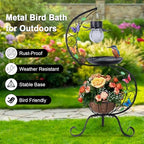 hogardeck Bird Bath for Outside with Solar Lamp, Metal Birdbaths for Outdoors with Flower Planter Pedestal, Vintage Birdbath for Garden Yard Patio Lawn Decor - Image 3