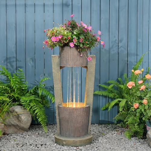Sunlinua 31" H Modern Outdoor Water Fountain Cascading Realistic Rock Waterfall Fountains with LED Lights Outdoor Water Fountain for Garden Patio Backyard Porch Home Decor by Sunlinua