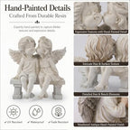 Kissing Angels Garden Statue Outdoor Decor, Cute Vintage Cherub Couple on Bench Resin Sculpture, Weather-Resistant Yard Art for Patio, Lawn, Memorial Garden Gifts for Women (Stone) - Image 5