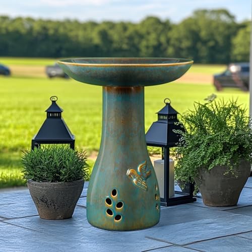 21.5in Ceramic Bird Bath for Outdoor Garden Heavy Duty, Blue - Image 6