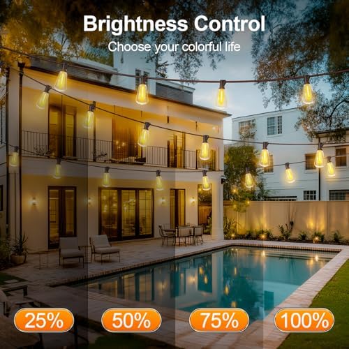 Outdoor String Led Patio Lights - 150Ft 45M Outside Waterproof Light With Remote Dimmable ST38 Shatterproof Bulb Connectable Hanging Outdoor Electric Lighting For Backyard Yard Gazebo Porch Party - Image 4