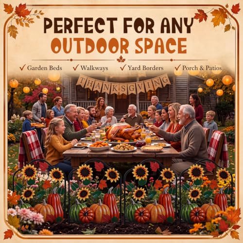 4 Pack Fall Garden Fence, Metal Fence Decorative Garden Stakes, 16"H x 11"W - Image 5