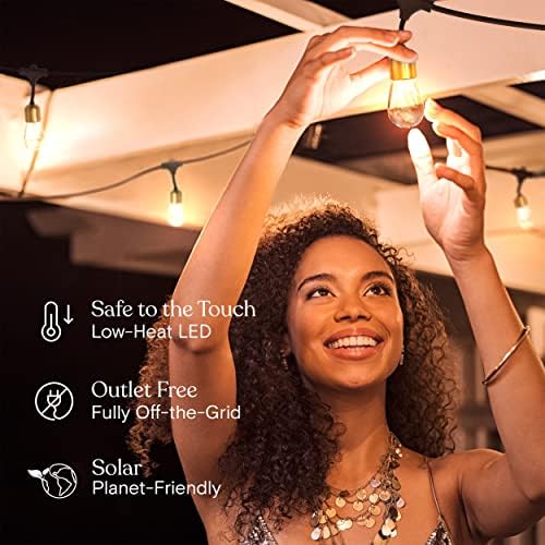 Brightech Glow Solar LED String Lights - Commercial Grade Waterproof Patio Lights with Beautiful Brass Accents - Shatterproof LED Solar Outdoor String Lights - 1W, Soft White Light - 27 Ft - Image 4