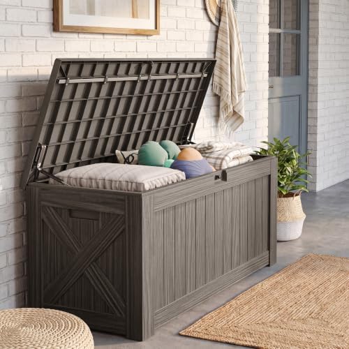 JUMMICO 120 Gallon Resin Deck Box, Large Outdoor Storage Box Waterproof & Lockable for Garden, Patio, Pools (Deep Brown) - Image 4