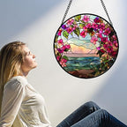 Stained Glass Window Hanging Flower Lake Suncatcher Gifts for Women 12" - Image 5