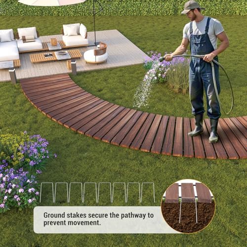 6FT Curved Wooden Garden Pathway Walkway Pavers Outdoor Roll Patio Floor - Image 2