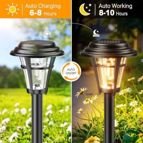 LETMY Solar Pathway Lights Outdoor, 8 Pack Solar Garden Lights Outdoor Waterproof, Auto On/Off Solar Powered Landscape Path Lights, Outdoor Solar Lights for Yard Lawn Patio Walkway Driveway - Image 4