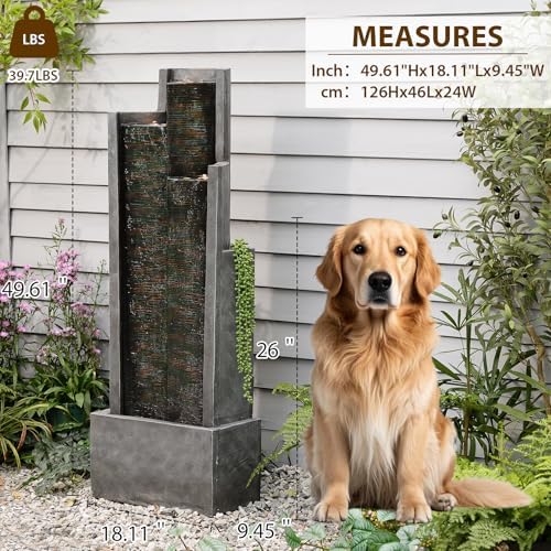 Sunlinua 49.6H Modern Outdoor Water Fountain with LED Light Garden - Image 2