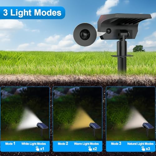 Super Bright 74LED Tri-Color Outdoor Solar Garden Spot Light, IP65 Solar Powered Landscape Lights, 3 Lighting Modes Solar Spotlights for Pathway Walkway Lighting - Image 4