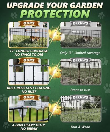 HIHADUUM 20Ft(L) X 13Inch(H) Animal Barrier Fence - 14 Pack Garden Fence Panels, Metal Garden Edging Fence Border No Dig Fencing for Dog Rabbits Ground Stakes Defense and Outdoor Patio Fence Extension - Image 4