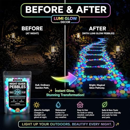 Colorful Glow-in-the-Dark Garden Stones Night Guide Pebbles Rainbow Glow in the Dark Rocks Outdoor Luminous Stones Aquarium Rocks for Garden Path Walkway Yard Fish Tank Decor (Yellow,600) - Image 4