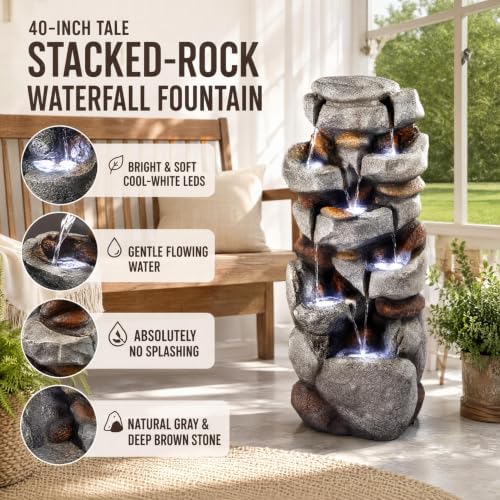 Outdoor Water Fountain 7-Tiers Cascading Rock Waterfall - Image 6