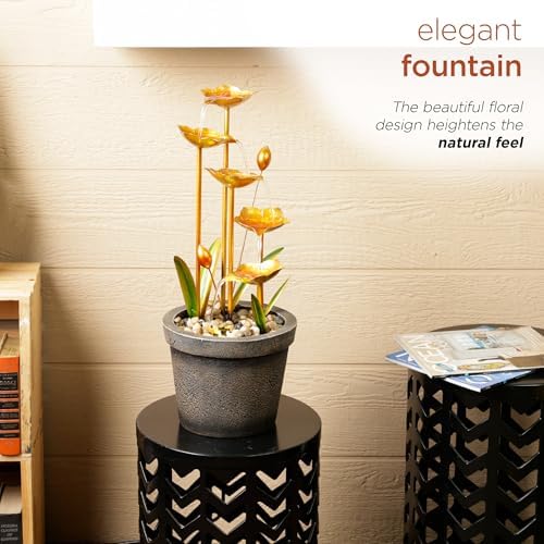 Alpine Corporation ZDQ106 Indoor Tiered Flower Water Fountain with LED Light, 23 Inches Tall, Copper - Image 4