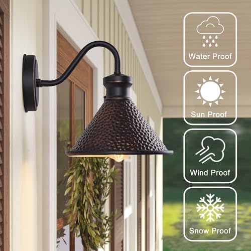 Tarentlight Gooseneck Outdoor Wall Sconce 1-Light E26 Socket Farmhouse Wall Mount Porch & Patio Lights,9.3Inch Width Casting Aluminum Shade,Oil Rubbed Bronze,Easily Installed in Outdoor and Indoor. - Image 5