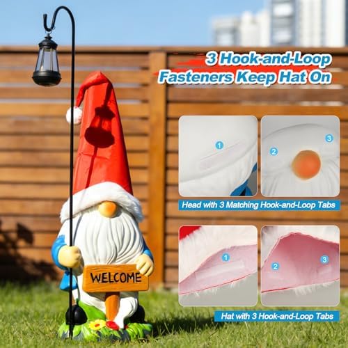 Enrichoice 39" Tall Large Garden Gnomes Outdoor with Solar Lantern, Weatherproof PVC Gnomes Decorations for Yard Statue with Ground Stake for Lawn, Pathway, Patio & Porch Decor (Excluding Battery) - Image 6