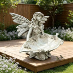 12.8" Fairy Garden Statue, Resin Angel Figurine with Leaf Tray, Bird Feeder & Decorative Dish for Patio, Yard, Garden & Home Decor - Image 3