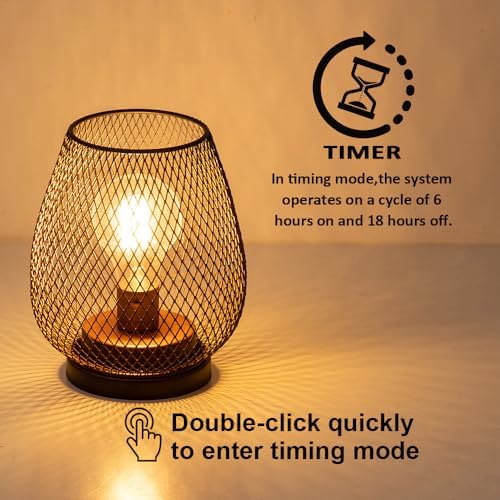 Set of 2 Rechargeable Lamp LED Table Lantern, Brown Metal Cage Cordless Lamps with LED Bulb，Vintage Decorative Outdoor Lantern for Weddings, Parties, Patio, Events for Indoors Shelf Decor - Image 4