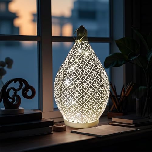 Moroccan Style Vintage Lantern Metal Decorative Table Lamp 9.84" Tall Moroccan Lantern Decorative Candle Holder Lamp for Home Living Room Bedroom Garden Yard Weddings Parties 01 - Image 6