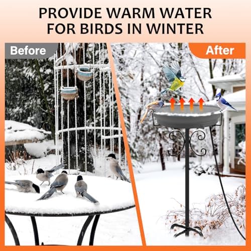 Daoeny Heated Bird Bath for Winter, 100W Heated Bird Baths for Outdoors Thermostat Control with 5-Prong Metal Base, Heated Bird Bath for Outside Winter Garden Patio Yard Lawn (Grey) - Image 6