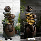 Garden Water Fountain Outdoor Decor - 38.4" 3 Tier Standing Cascading Waterfall Outdoor Water Fountain with LED Lights & Pumps,Natural Design for Garden,Patio, Porch, Backyard, Home Art Decor - Image 4