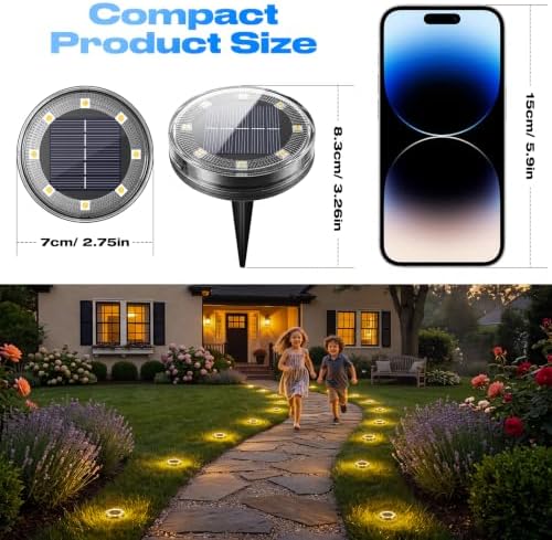 Peasur Solar Ground Lights Outdoor Anti-Rust Disk Lights, 16pack Warm White - Image 6