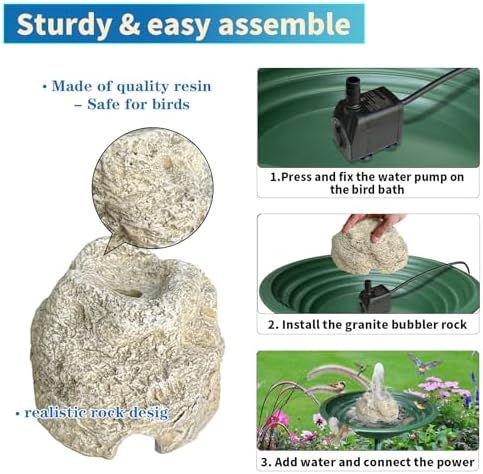 SAC SMARTEN ARTS Fountain for Bird Baths for Bird Bath Fountain with 7.5W Water Pump Resin Granite Rock Water Feature for Garden Patio Lawn Hummingbird Birdbath Fish Tank and Aquariums - Image 5