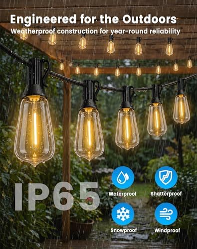 110FT(100+10) String Lights Outdoor, 2FT Bulb Spacing, Waterproof Shatterproof Warm White ST38 LED Edison Bulbs, Extension Cord, Plug in Connectable Hanging Patio Lights for Outside, Backyard - Image 3