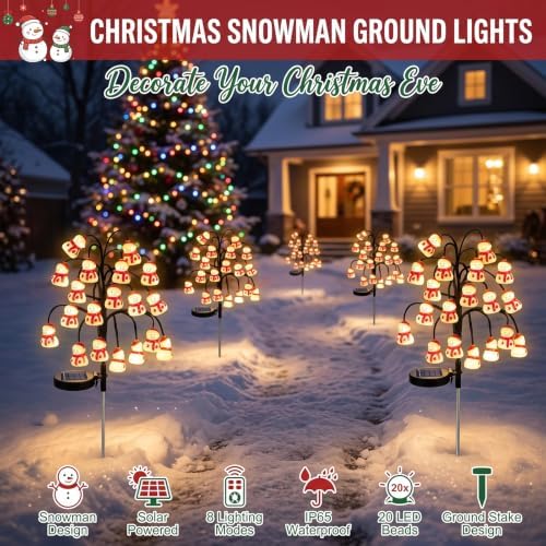 2PCS Solar-Powered Snowman Branch Light, Outdoor Christmas Decorative Light - Image 2