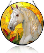Stained Glass Suncatcher White Horse in Yellow Handmade Window Hangings Colored Glass Suncatcher Crafts Kits for Indoor Garden Christmas Decor Gift for Animal Lover 9.8 Inch by Unknown