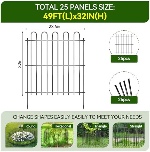 25 Panels Decorative Garden Fence, 50ft X 32in Rustproof Metal Animal Barrier Fence, No Dig Fence Garden Fence, Arched Flower Bed Edging Ornamental Wire Border Fencing for Outdoor Yard, Patio Decor - Image 2