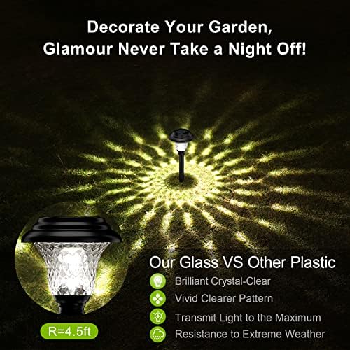 Glass Solar Lights Outdoor waterproof, 4 Pack Super Bright Solar Pathway Lights, Up to 12 Hrs Long Last Auto On/Off Garden Lights Solar Powered, Stainless Steel LED Light For Yard Landscape Cool White - Image 2