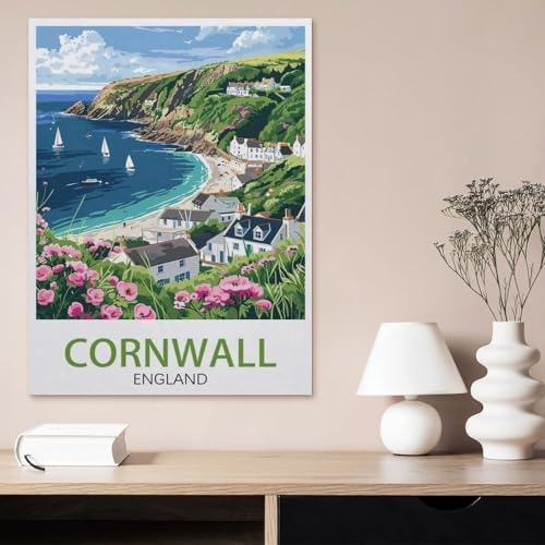 Cornwall England Vintage Travel Poster，Funny Tin Sign Retro Metal Sign for Home Farm Toilet Restroom Washroom Wall Decor Gift(30x40cm）12x16 inch-AM72 - Image 2